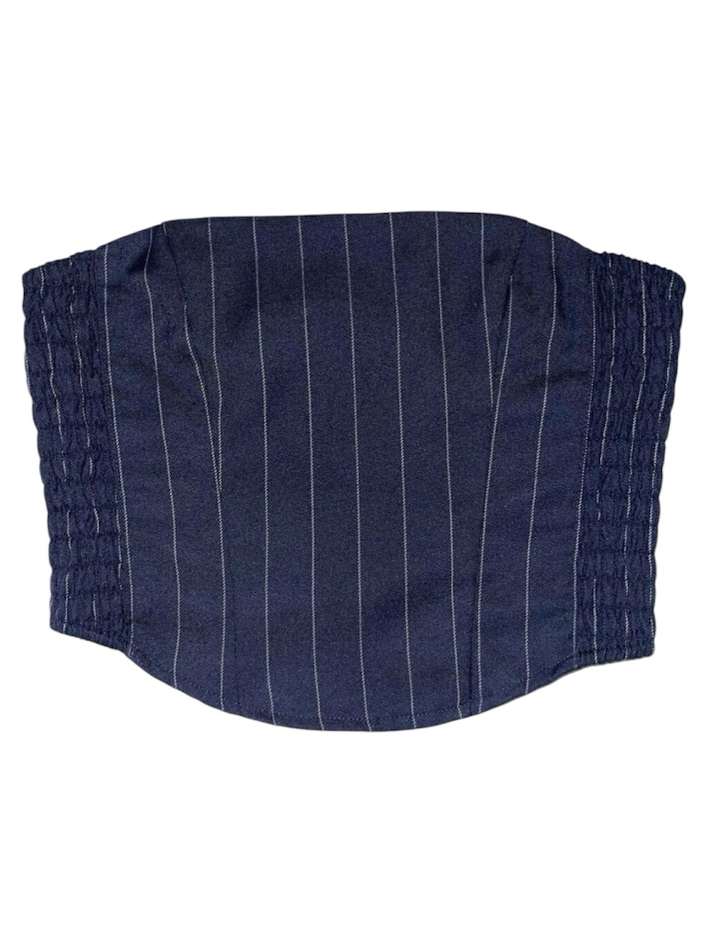 Divided HM Navy Corset Tube Crop Top Size XS Smocked Sides White Pin Stripes